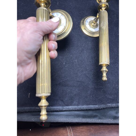 Mother Of Pearl And Brass Torch Hurricane Wall Mounted Sconces 12" - Picture 7 of 9